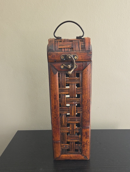 Other - Vintage Woven Bamboo Hinged Wine Bottle Carrier